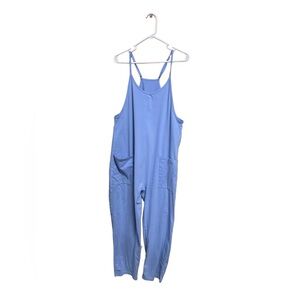 Flowy Light Blue Jumpsuit L ☀️ Soft Stretch Romper Pockets Casual Summer Outfit
